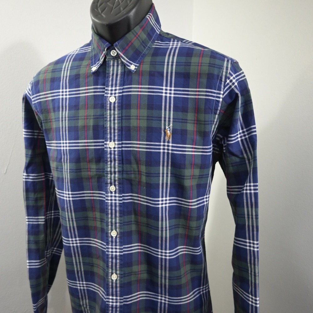 Ralph Lauren Button Up Mens M Classic Fit Blue Green Plaid Long Sleeve Pony Logo - Picture 2 of 12